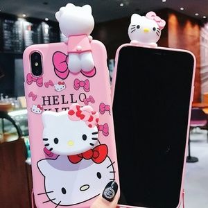 3D Hello Kitty iPhone XR Silicone Pink Case w/Fing